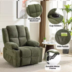 Fauteuil inclinable électrique surdimensionné pour personnes âgées avec massage par vibration et chauffage lombaire, réglage à plat, fauteuils inclinables, aide à la position debout