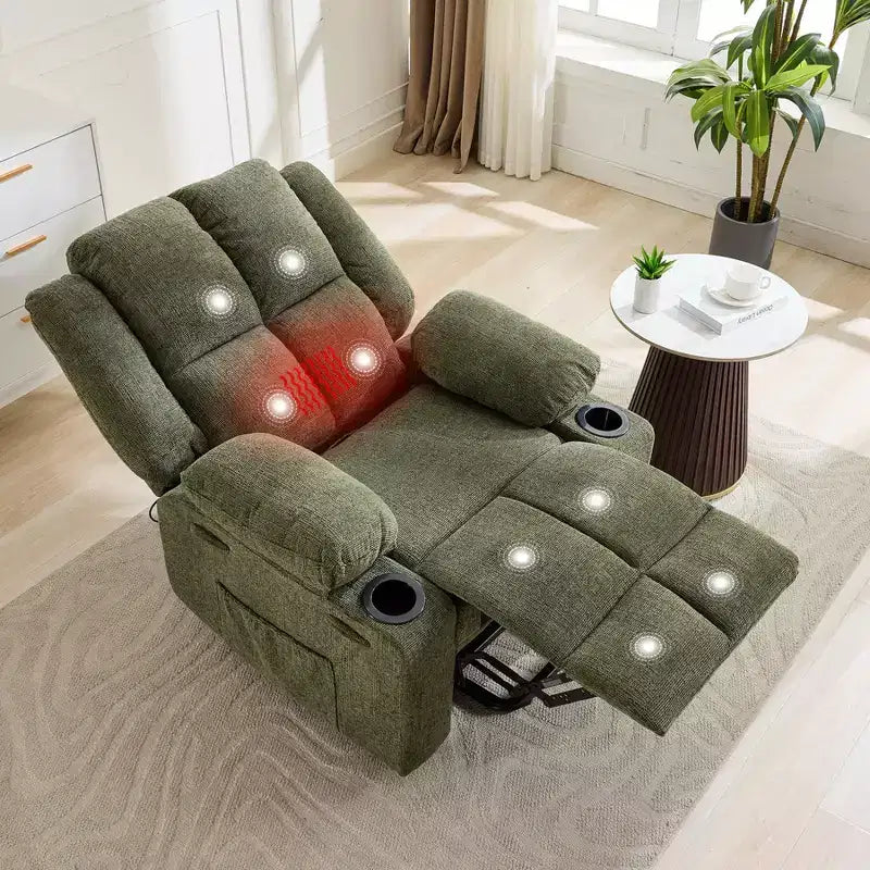 Fauteuil inclinable électrique surdimensionné pour personnes âgées avec massage par vibration et chauffage lombaire, réglage à plat, fauteuils inclinables, aide à la position debout