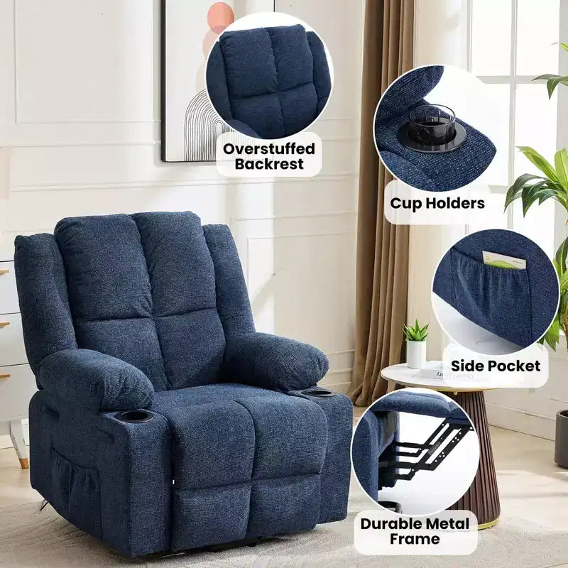 Fauteuil inclinable électrique surdimensionné pour personnes âgées avec massage par vibration et chauffage lombaire, réglage à plat, fauteuils inclinables, aide à la position debout