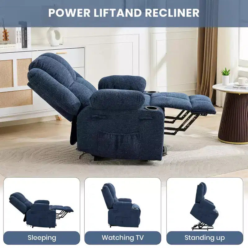 Fauteuil inclinable électrique surdimensionné pour personnes âgées avec massage par vibration et chauffage lombaire, réglage à plat, fauteuils inclinables, aide à la position debout