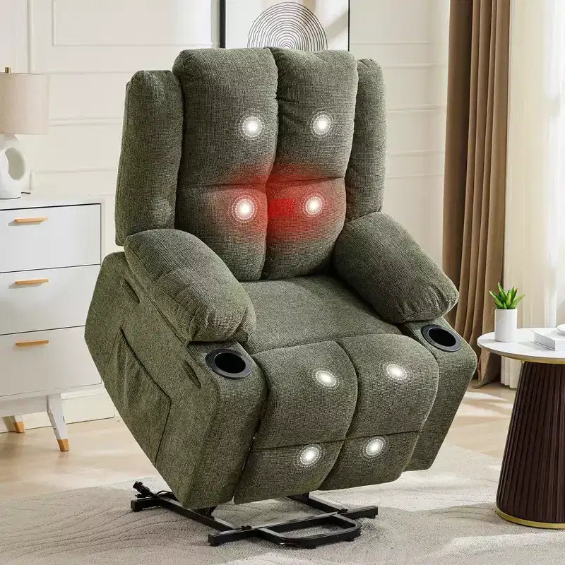 Fauteuil inclinable électrique surdimensionné pour personnes âgées avec massage par vibration et chauffage lombaire, réglage à plat, fauteuils inclinables, aide à la position debout