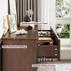 Commode marron à 6 tiroirs pour chambre à coucher, grande commode double de style fermier avec poignées en métal, commode rustique en bois pour salon, couloir