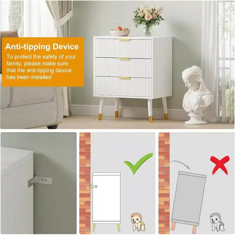Commode moderne 3 tiroirs Acekool, meuble de rangement à rayures verticales, organisateur de chambre et de salon