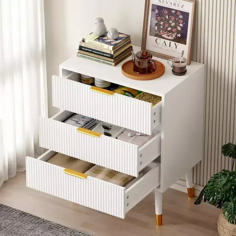 Commode moderne 3 tiroirs Acekool, meuble de rangement à rayures verticales, organisateur de chambre et de salon