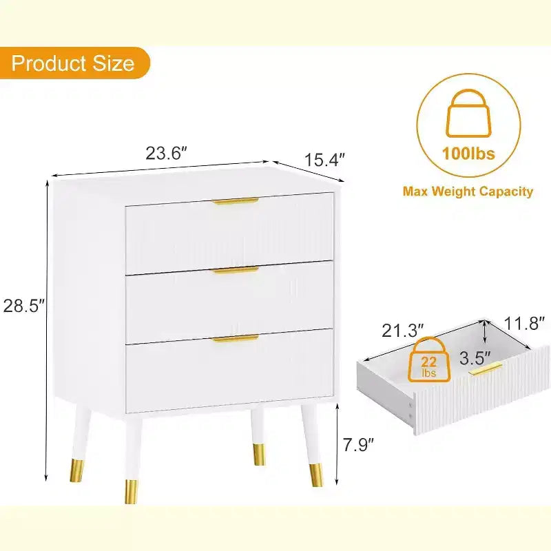 Commode moderne 3 tiroirs Acekool, meuble de rangement à rayures verticales, organisateur de chambre et de salon