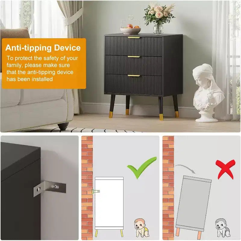 Commode moderne 3 tiroirs Acekool, meuble de rangement à rayures verticales, organisateur de chambre et de salon