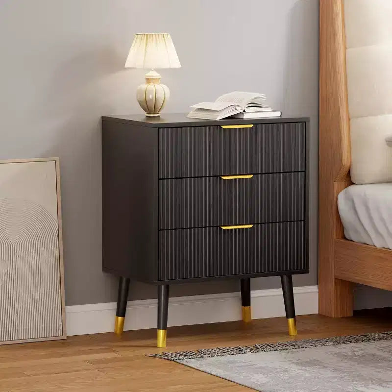 Commode moderne 3 tiroirs Acekool, meuble de rangement à rayures verticales, organisateur de chambre et de salon
