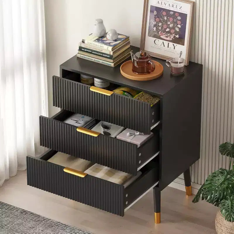 Commode moderne 3 tiroirs Acekool, meuble de rangement à rayures verticales, organisateur de chambre et de salon