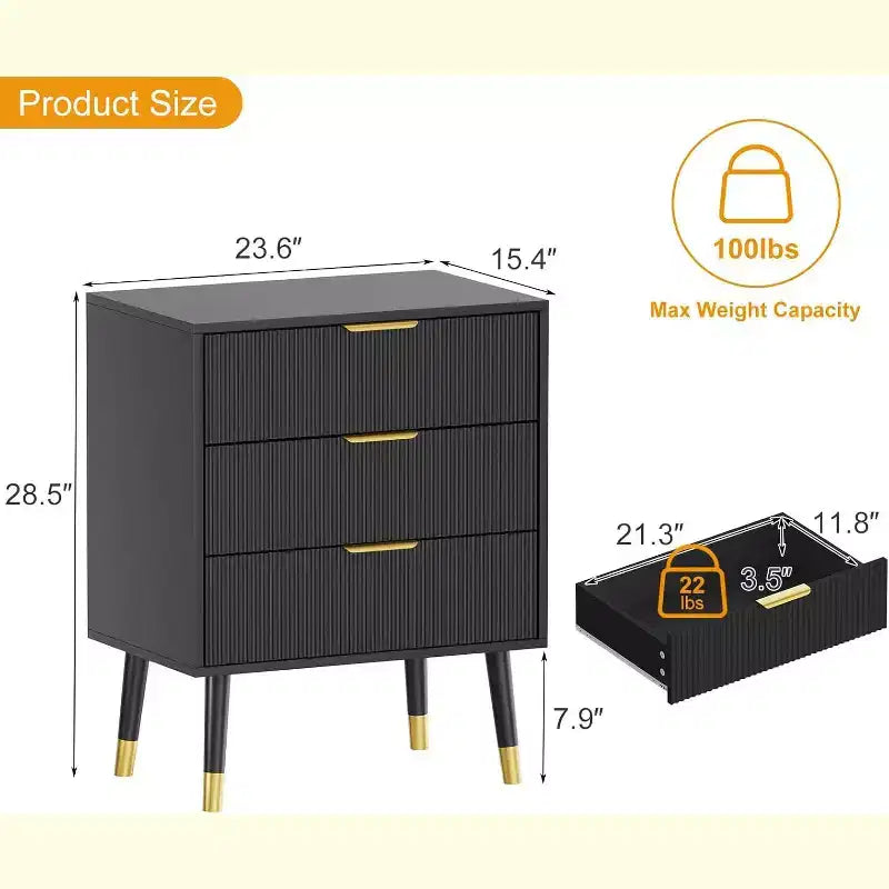Commode moderne 3 tiroirs Acekool, meuble de rangement à rayures verticales, organisateur de chambre et de salon