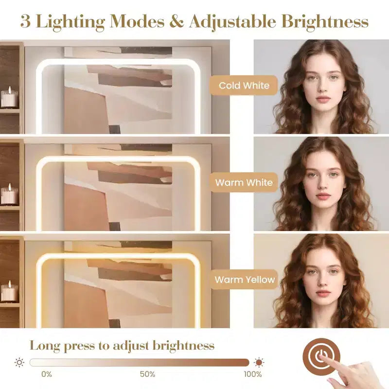 Coiffeuse GustoWave avec miroir, panneau pliable, chaise de rangement, tiroir et étagères, ensemble de coiffeuse compact pour chambre, bois naturel