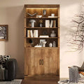 4-Tier Bookshelf Bookcase Storage Rack Display Stand with LED Light, Storage Cabinet with Adjustable Shelves, Walnut, Retro Farmhouse - ModernLuxe