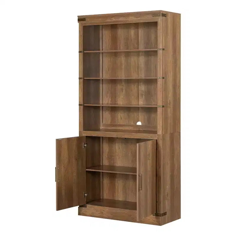 Étagère à livres à 4 niveaux, meuble de rangement avec lumières LED, meuble de rangement avec étagères réglables, Noyer, style rétro campagnard - ModernLuxe
