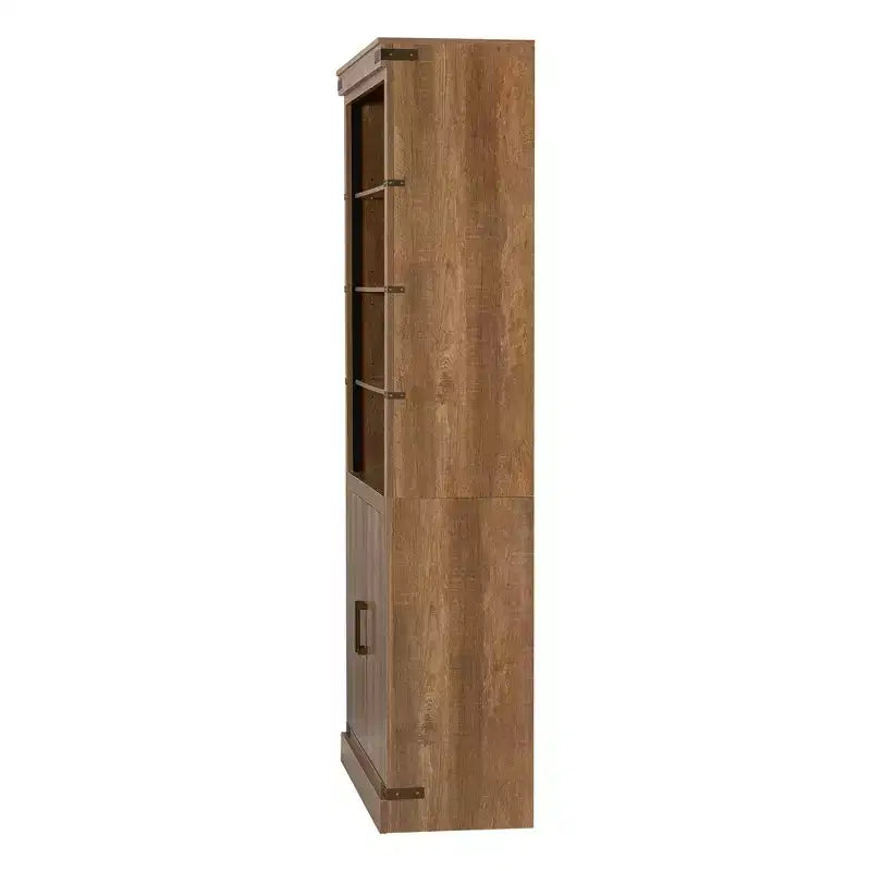 Étagère à livres à 4 niveaux, meuble de rangement avec lumières LED, meuble de rangement avec étagères réglables, Noyer, style rétro campagnard - ModernLuxe