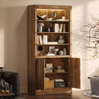 Étagère à livres à 4 niveaux, meuble de rangement avec lumières LED, meuble de rangement avec étagères réglables, Noyer, style rétro campagnard - ModernLuxe