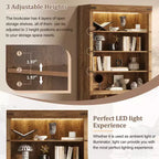 Étagère à livres à 4 niveaux, meuble de rangement avec lumières LED, meuble de rangement avec étagères réglables, Noyer, style rétro campagnard - ModernLuxe