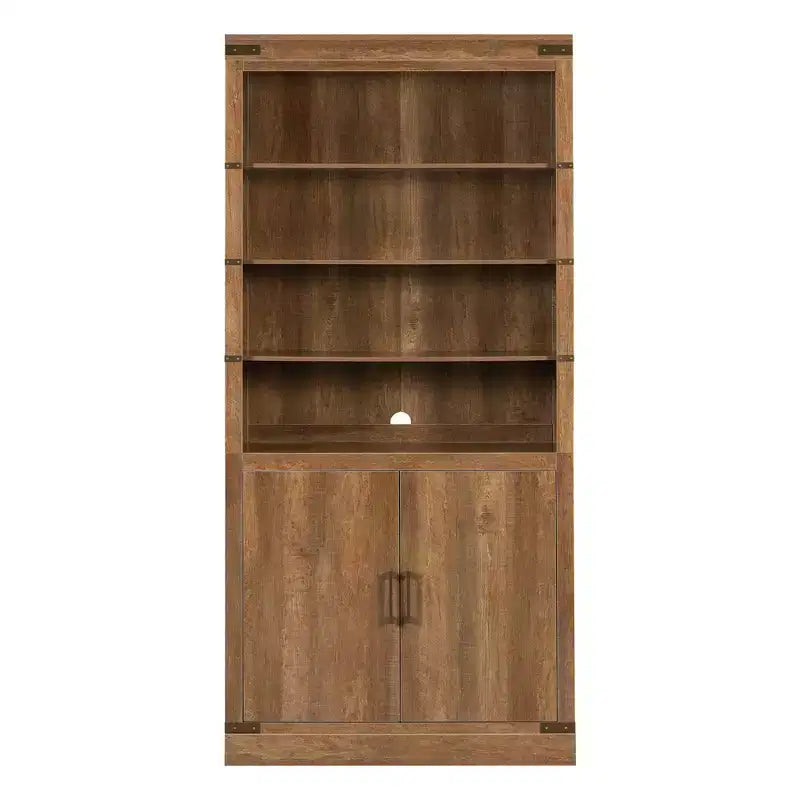 Étagère à livres à 4 niveaux, meuble de rangement avec lumières LED, meuble de rangement avec étagères réglables, Noyer, style rétro campagnard - ModernLuxe