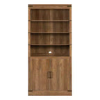 Étagère à livres à 4 niveaux, meuble de rangement avec lumières LED, meuble de rangement avec étagères réglables, Noyer, style rétro campagnard - ModernLuxe
