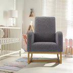 Fauteuil à bascule moderne, fauteuil à bascule planeur rembourré en fausse peau d'agneau douce avec dossier haut, poches latérales