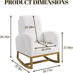 Fauteuil à bascule moderne, fauteuil à bascule planeur rembourré en fausse peau d'agneau douce avec dossier haut, poches latérales