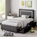 Bed Frames with LED Lights and Storage Drawers, Upholstered Bed Frame with Diamond Headboard, No Box Spring Needed