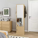 360 Rotating Coat Rack Freestanding Bookshelf Hall Tree Makeup Jewelry Cabinet Storage Cabinet with Full-length Mirror, Hooks, Open Shelf -ModernLuxe
