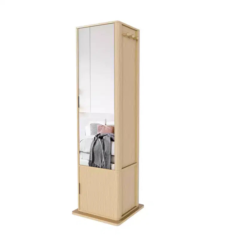 Porte-manteau rotatif à 360°, étagère autoportante, meuble d'entrée, coiffeuse, armoire à bijoux, armoire de rangement avec miroir pleine longueur, crochets, étagère ouverte - ModernLuxe