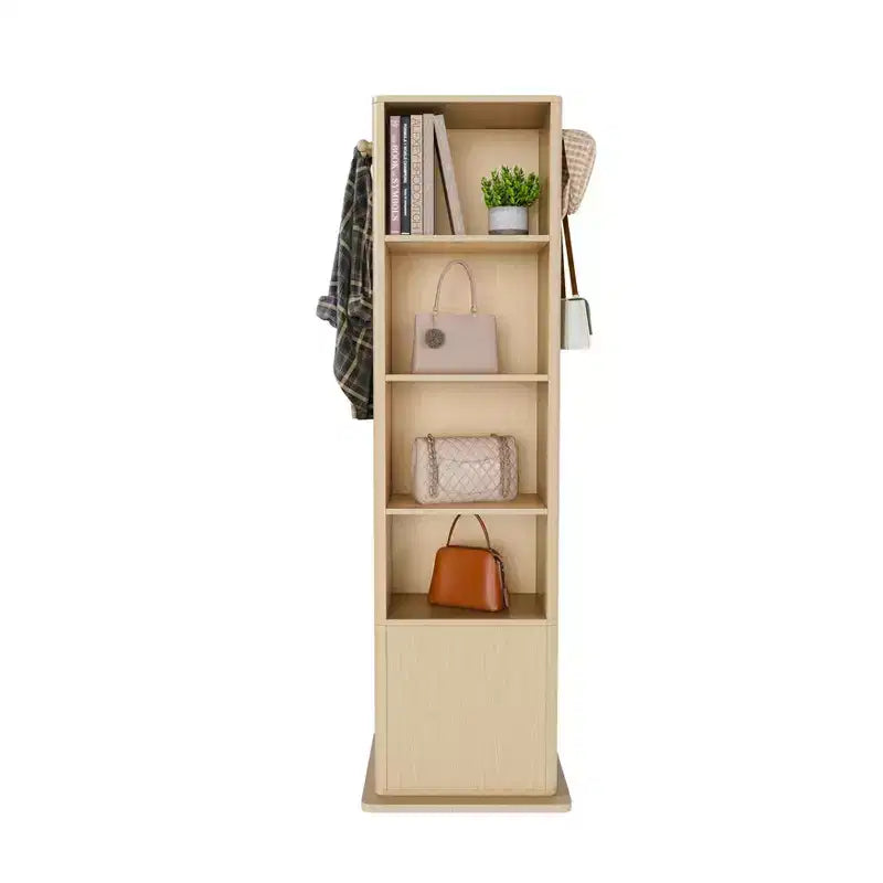 Porte-manteau rotatif à 360°, étagère autoportante, meuble d'entrée, coiffeuse, armoire à bijoux, armoire de rangement avec miroir pleine longueur, crochets, étagère ouverte - ModernLuxe