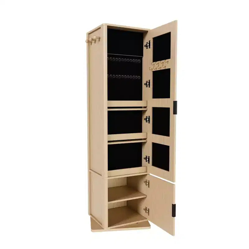 Porte-manteau rotatif à 360°, étagère autoportante, meuble d'entrée, coiffeuse, armoire à bijoux, armoire de rangement avec miroir pleine longueur, crochets, étagère ouverte - ModernLuxe