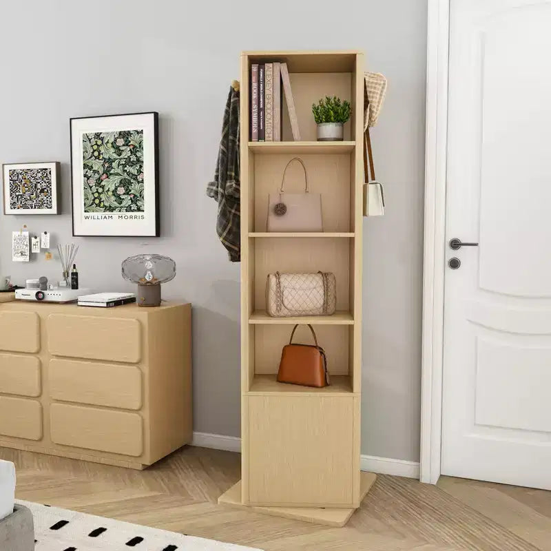 Porte-manteau rotatif à 360°, étagère autoportante, meuble d'entrée, coiffeuse, armoire à bijoux, armoire de rangement avec miroir pleine longueur, crochets, étagère ouverte - ModernLuxe