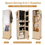 Porte-manteau rotatif à 360°, étagère autoportante, meuble d'entrée, coiffeuse, armoire à bijoux, armoire de rangement avec miroir pleine longueur, crochets, étagère ouverte - ModernLuxe