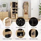 Porte-manteau rotatif à 360°, étagère autoportante, meuble d'entrée, coiffeuse, armoire à bijoux, armoire de rangement avec miroir pleine longueur, crochets, étagère ouverte - ModernLuxe