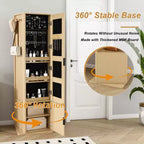 Porte-manteau rotatif à 360°, étagère autoportante, meuble d'entrée, coiffeuse, armoire à bijoux, armoire de rangement avec miroir pleine longueur, crochets, étagère ouverte - ModernLuxe