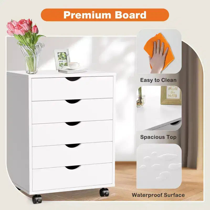 TUYOHW Classeur mobile à 5/7 tiroirs, meuble de rangement moderne sous le bureau pour le bureau et la maison, tiroirs en bois naturel lisses et silencieux