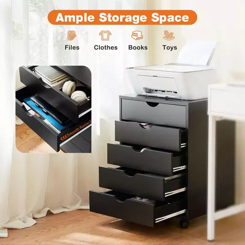 TUYOHW Classeur mobile à 5/7 tiroirs, meuble de rangement moderne sous le bureau pour le bureau et la maison, tiroirs en bois naturel lisses et silencieux