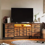 Commode et meuble TV 13 tiroirs de 70 pouces, organisateur de rangement multifonctionnel pour téléviseurs de 65 à 80 pouces, armoire en tissu pour chambre et salon
