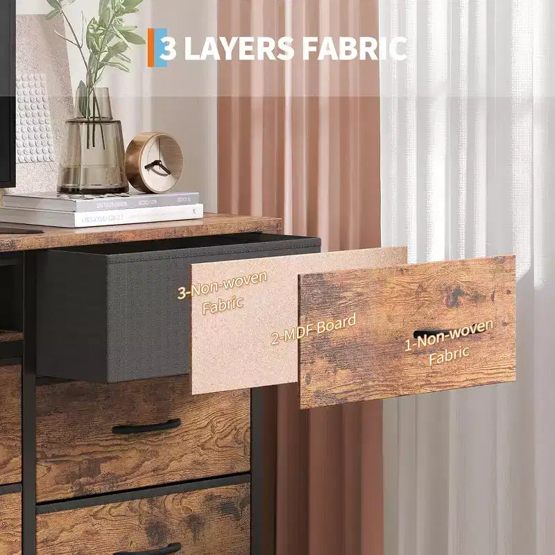 Commode et meuble TV 13 tiroirs de 70 pouces, organisateur de rangement multifonctionnel pour téléviseurs de 65 à 80 pouces, armoire en tissu pour chambre et salon