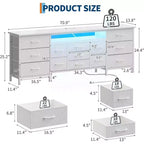 Commode et meuble TV 13 tiroirs de 70 pouces, organisateur de rangement multifonctionnel pour téléviseurs de 65 à 80 pouces, armoire en tissu pour chambre et salon