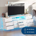 Commode et meuble TV 13 tiroirs de 70 pouces, organisateur de rangement multifonctionnel pour téléviseurs de 65 à 80 pouces, armoire en tissu pour chambre et salon