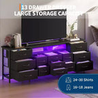 Commode et meuble TV 13 tiroirs de 70 pouces, organisateur de rangement multifonctionnel pour téléviseurs de 65 à 80 pouces, armoire en tissu pour chambre et salon