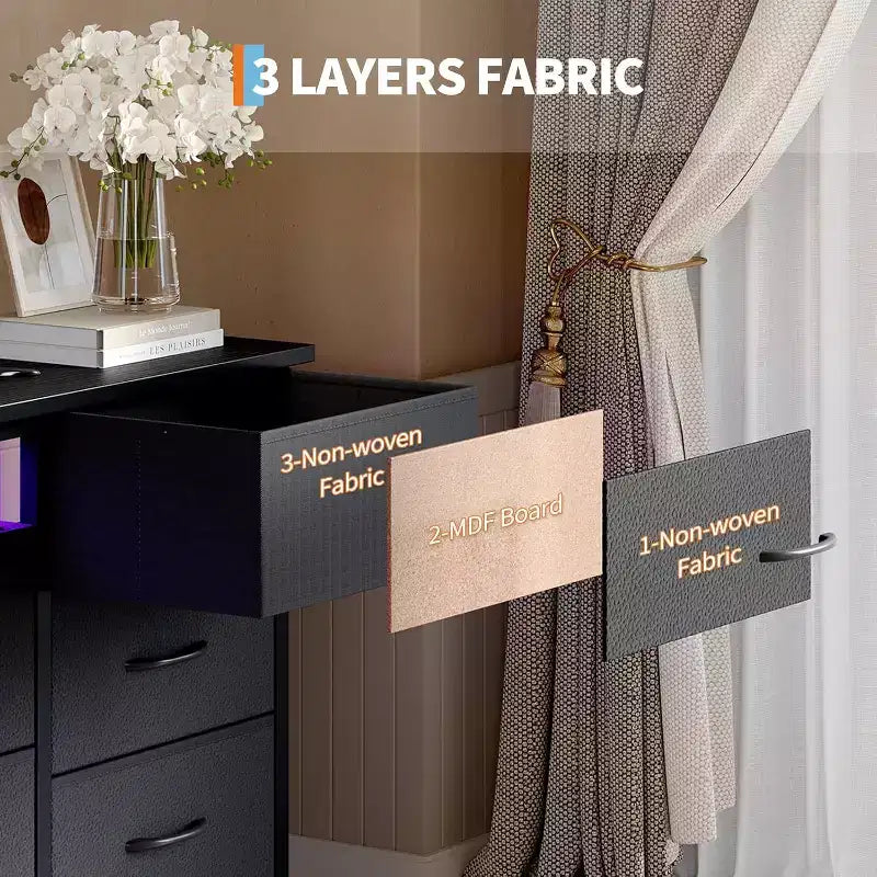 Commode et meuble TV 13 tiroirs de 70 pouces, organisateur de rangement multifonctionnel pour téléviseurs de 65 à 80 pouces, armoire en tissu pour chambre et salon