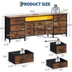 Commode et meuble TV 13 tiroirs de 70 pouces, organisateur de rangement multifonctionnel pour téléviseurs de 65 à 80 pouces, armoire en tissu pour chambre et salon