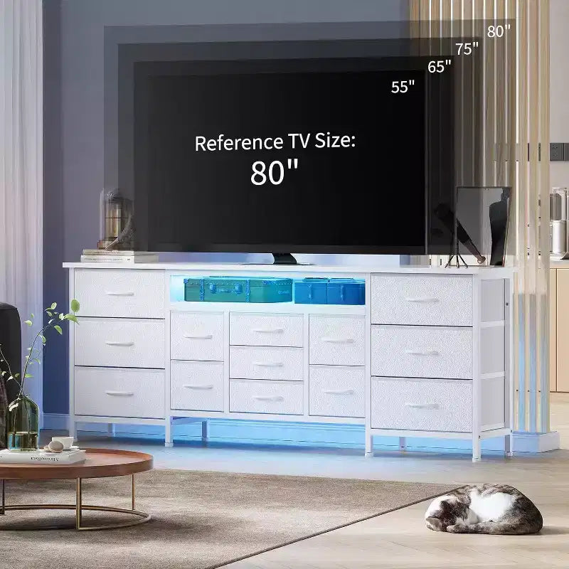 Commode et meuble TV 13 tiroirs de 70 pouces, organisateur de rangement multifonctionnel pour téléviseurs de 65 à 80 pouces, armoire en tissu pour chambre et salon