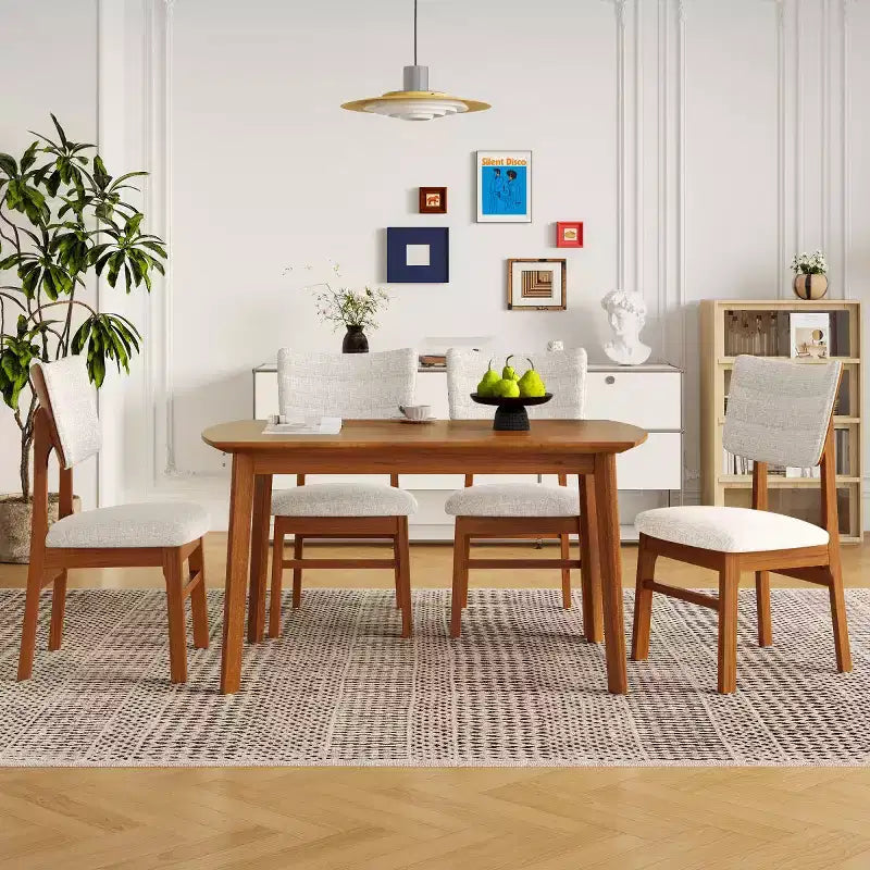 Lot de 4 chaises de salle à manger rembourrées avec pieds en bois, chaises de cuisine modernes du milieu du siècle pour salle à manger, restaurant ou salon - Panipeachy