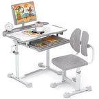 Bureau et chaise d'étude pour enfants Costway avec plateau inclinable, porte-livres et barre repose-pieds pour tout-petits