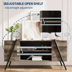 Meuble TV, Meuble de divertissement moderne avec étagère réglable, trous passe-câbles, console multimédia, pieds en métal en forme de U, pour salon, chambre à coucher, mobilier de bureau