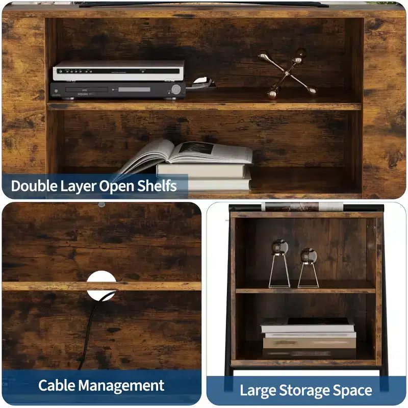 Meuble TV, Meuble de divertissement moderne avec étagère réglable, trous passe-câbles, console multimédia, pieds en métal en forme de U, pour salon, chambre à coucher, mobilier de bureau