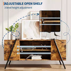 Meuble TV, Meuble de divertissement moderne avec étagère réglable, trous passe-câbles, console multimédia, pieds en métal en forme de U, pour salon, chambre à coucher, mobilier de bureau
