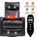 Fauteuil inclinable manuel massant et chauffant en similicuir noir avec fonction bascule et pivot pour salon