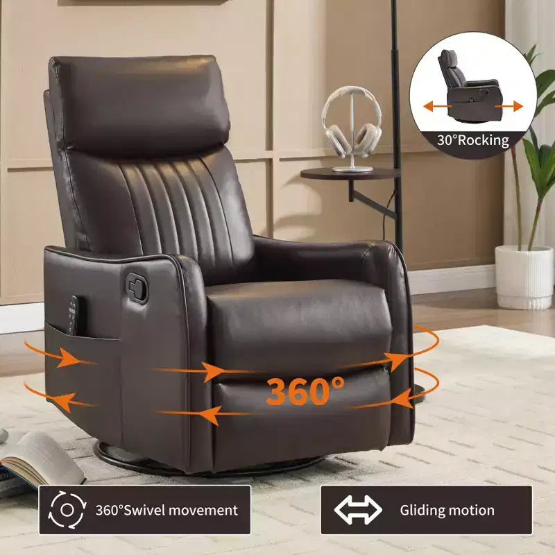 Fauteuil inclinable manuel massant et chauffant en similicuir noir avec fonction bascule et pivot pour salon