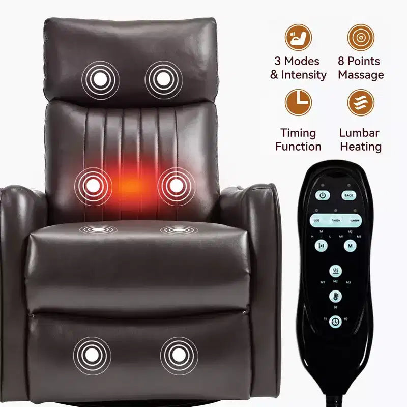 Fauteuil inclinable manuel massant et chauffant en similicuir noir avec fonction bascule et pivot pour salon